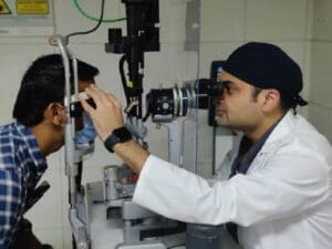 Optometrist healthcare professional detects and diagnoses eye and vision-related disorders