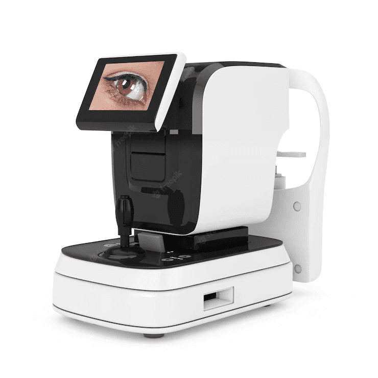 optical auto refractometer eye test machine white background 3d-rendering