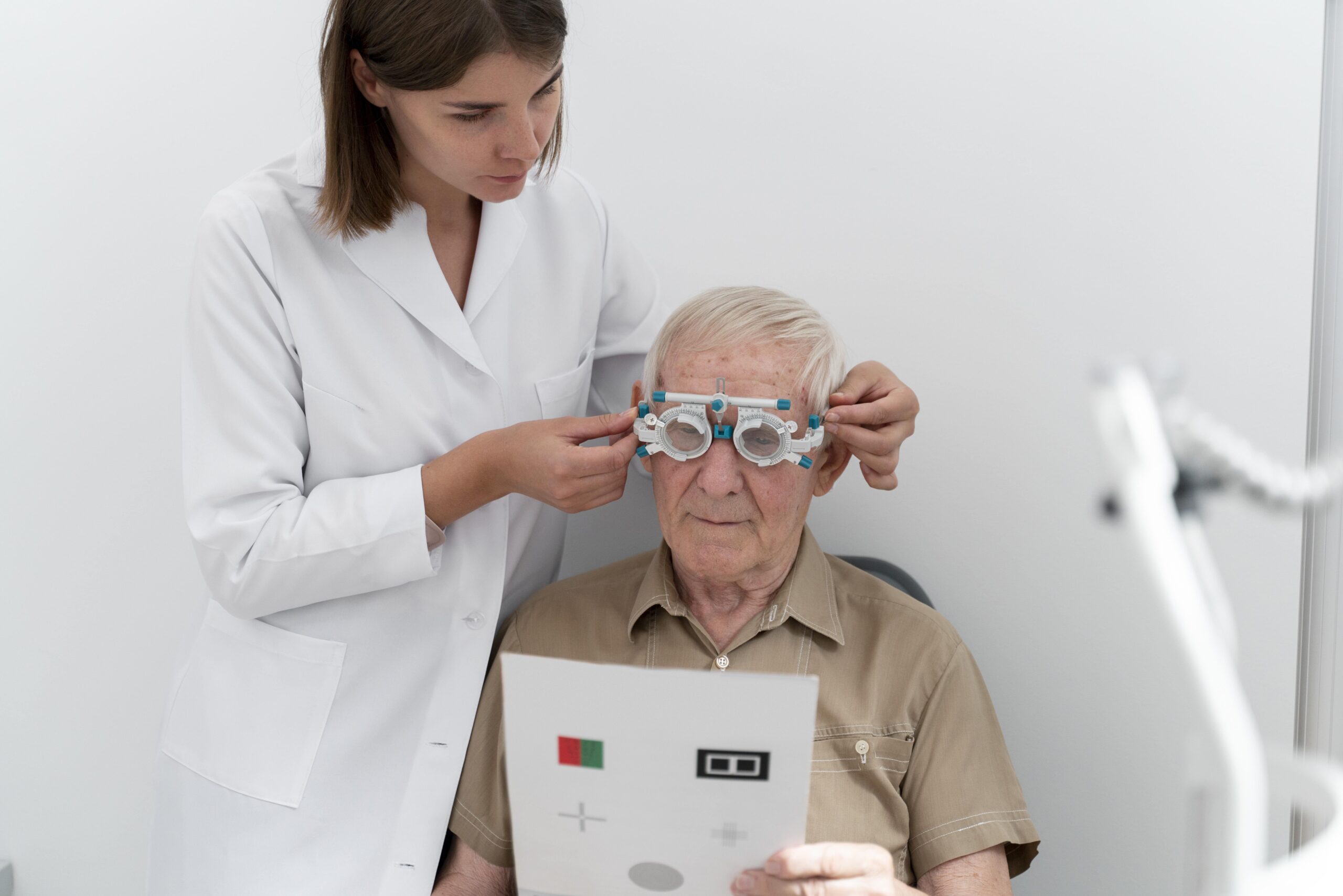 Man having eye sight check ophthalmology clinic